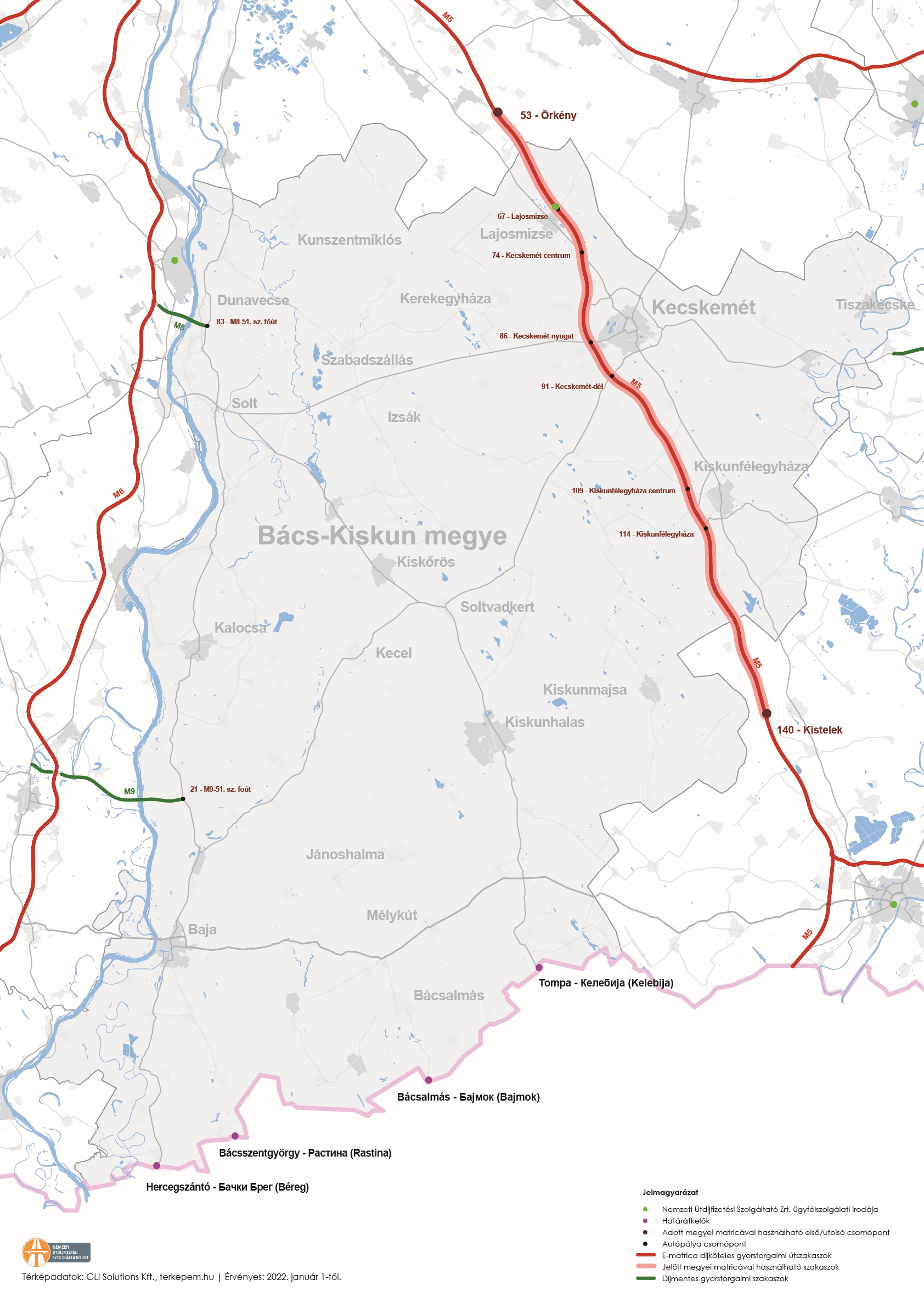 Bács-Kiskun megye úthálózatának térképe